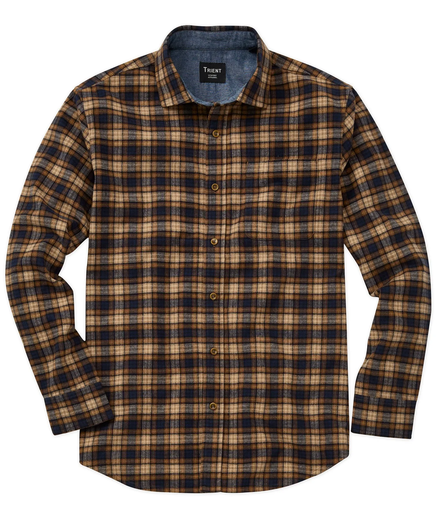 Brushed Cotton Plaid Long-Sleeve Sport Shirt