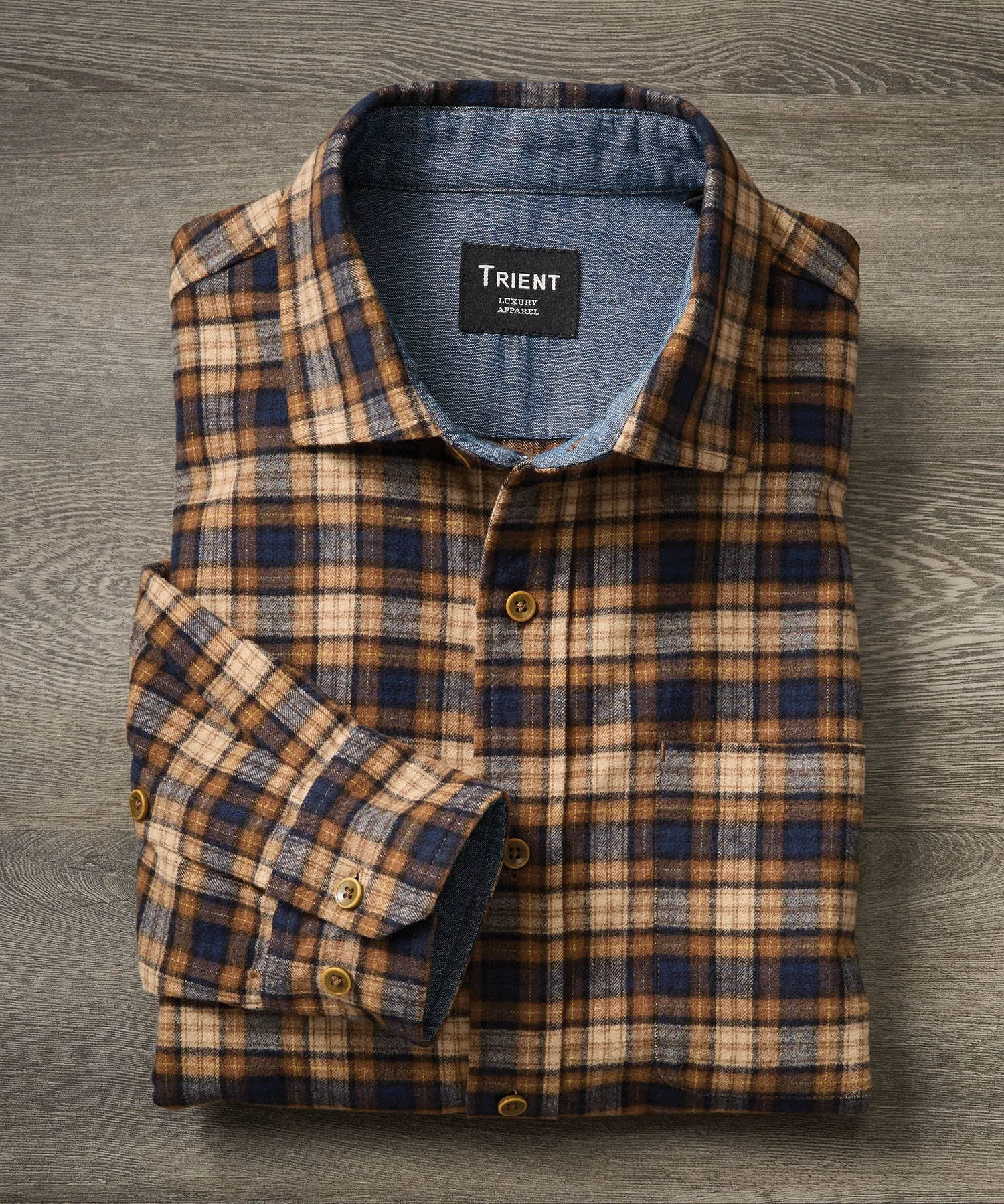 Brushed Cotton Plaid Long-Sleeve Sport Shirt