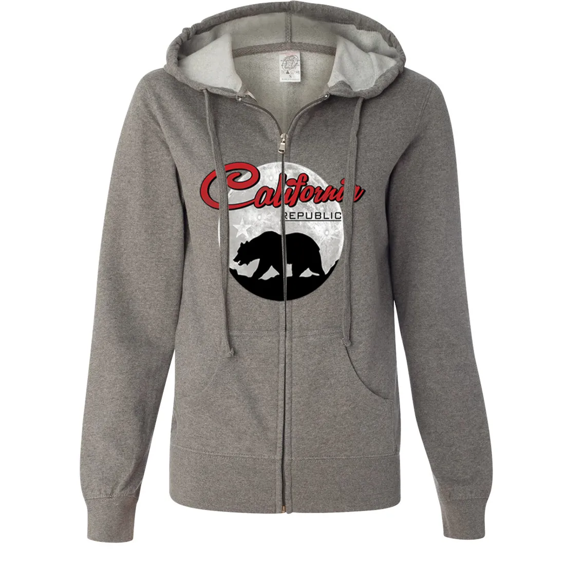 California Republic Full Moon Bear Ladies Lightweight Fitted Zip-Up Hoodie