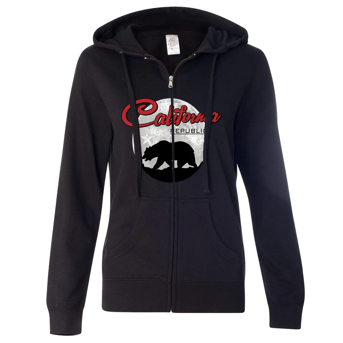 California Republic Full Moon Bear Ladies Lightweight Fitted Zip-Up Hoodie