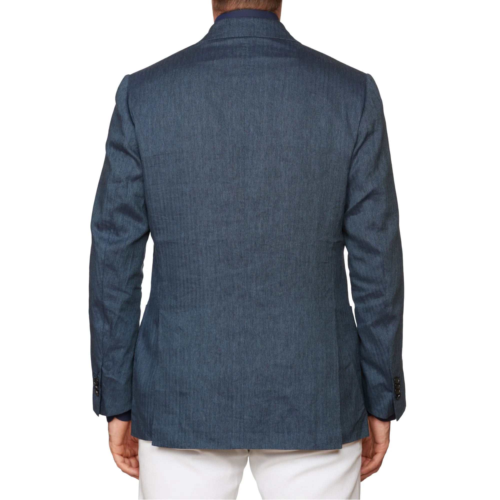 CESARE ATTOLINI for M.BARDELLI Blue Herringbone Linen-Wool-Silk Jacket EU 50 US 40