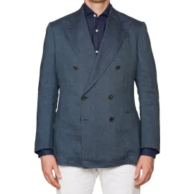 CESARE ATTOLINI for M.BARDELLI Blue Herringbone Linen-Wool-Silk Jacket EU 50 US 40