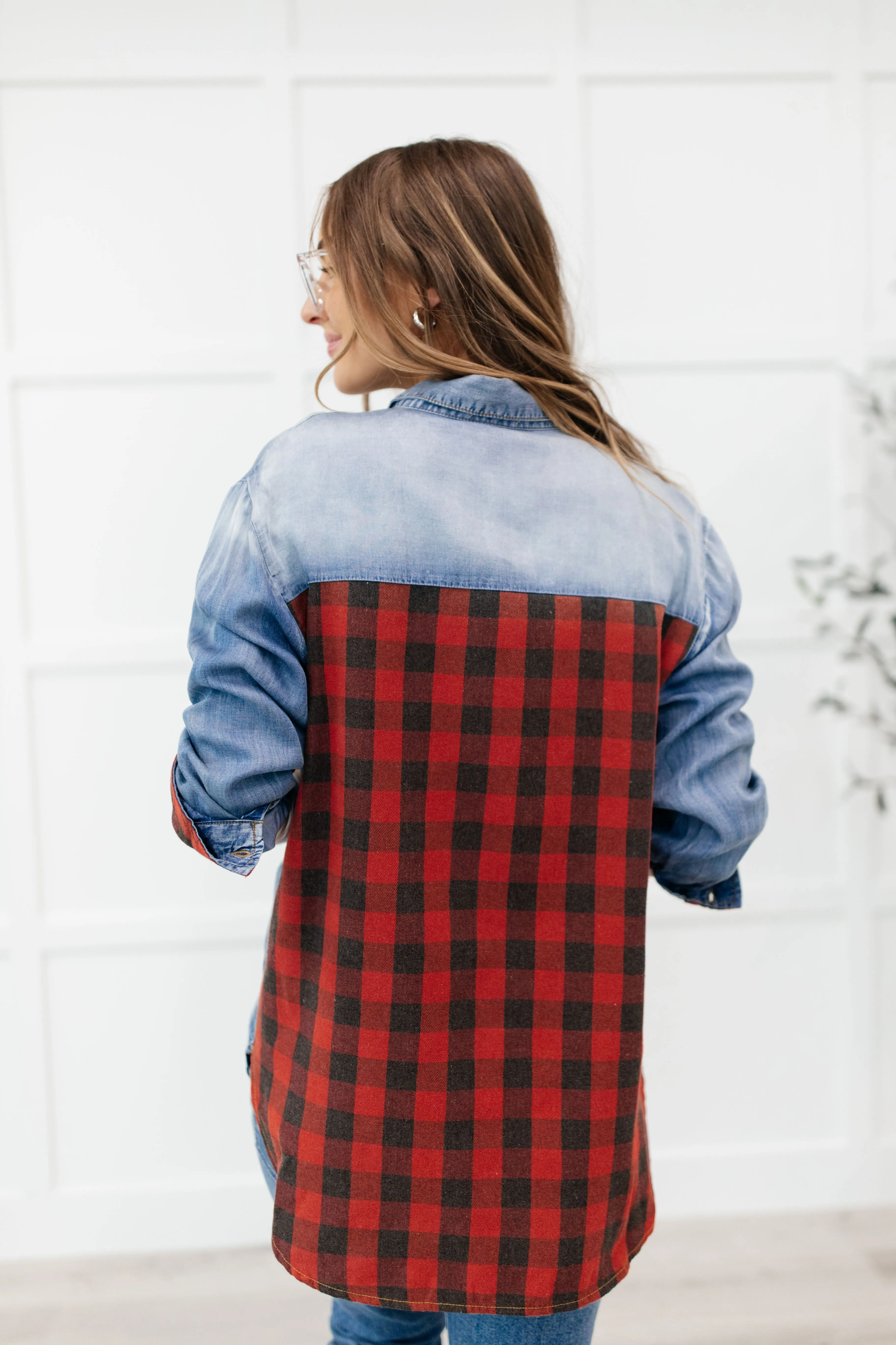 Checkered Denim Patch Shirt