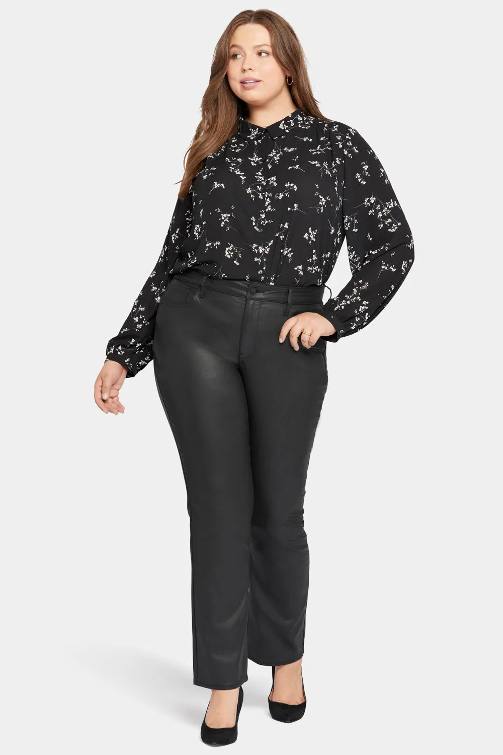 Coated Marilyn Straight Jeans In Plus Size - Black Coated