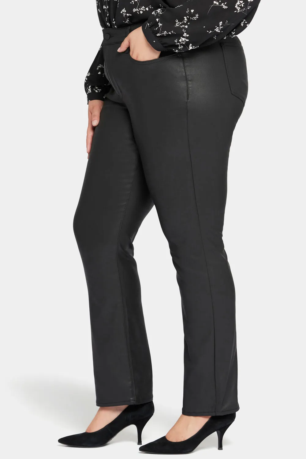 Coated Marilyn Straight Jeans In Plus Size - Black Coated