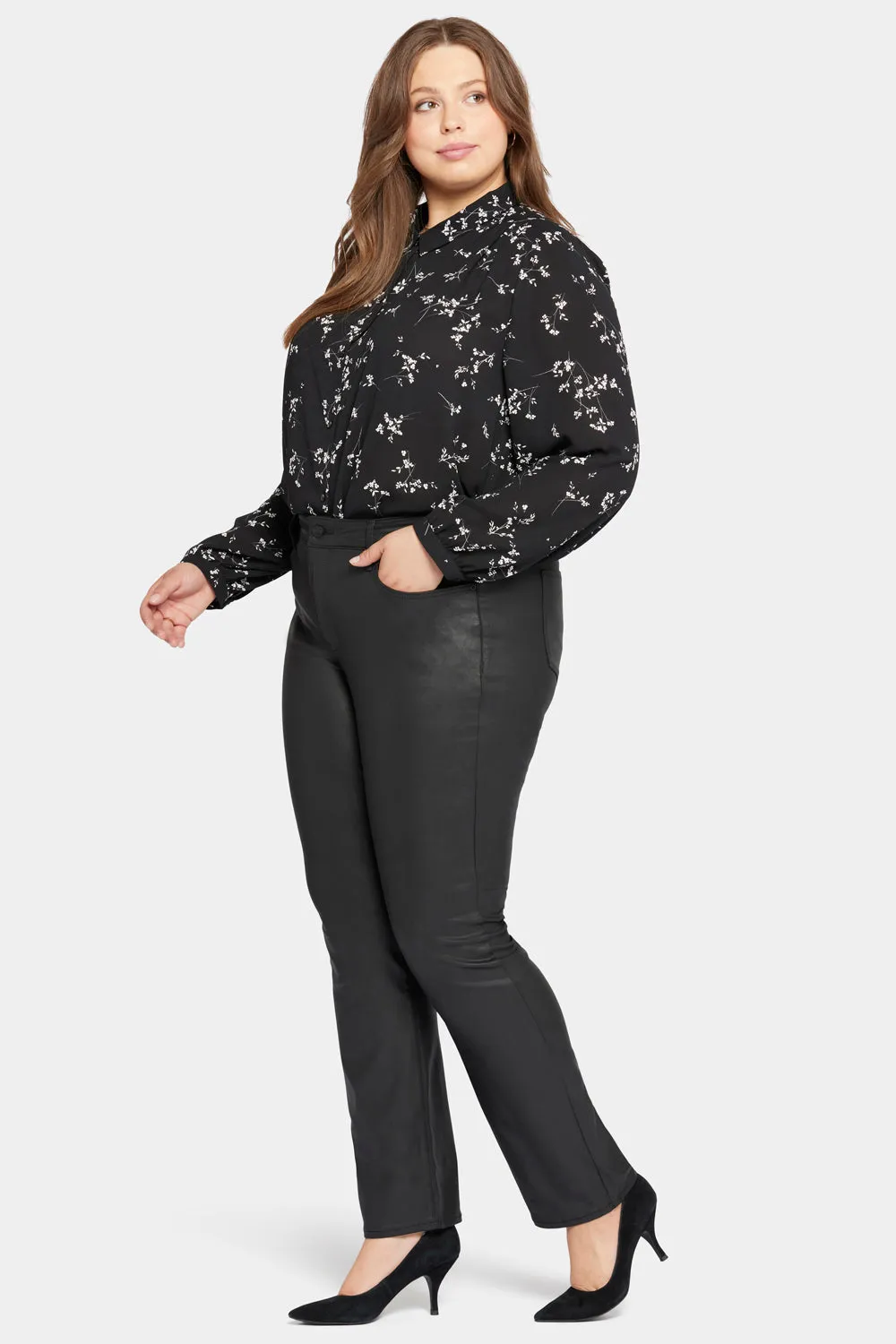 Coated Marilyn Straight Jeans In Plus Size - Black Coated