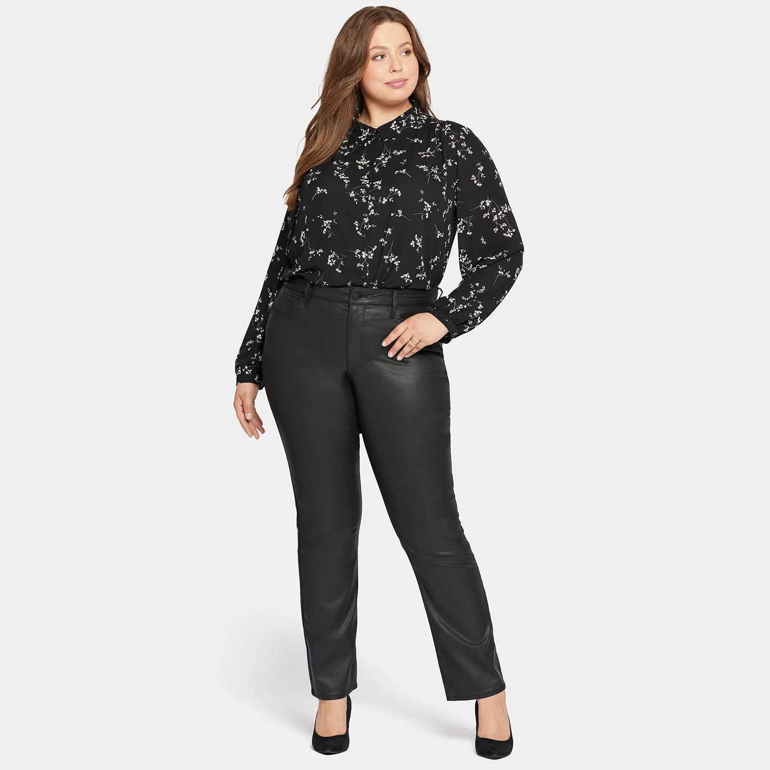 Coated Marilyn Straight Jeans In Plus Size - Black Coated