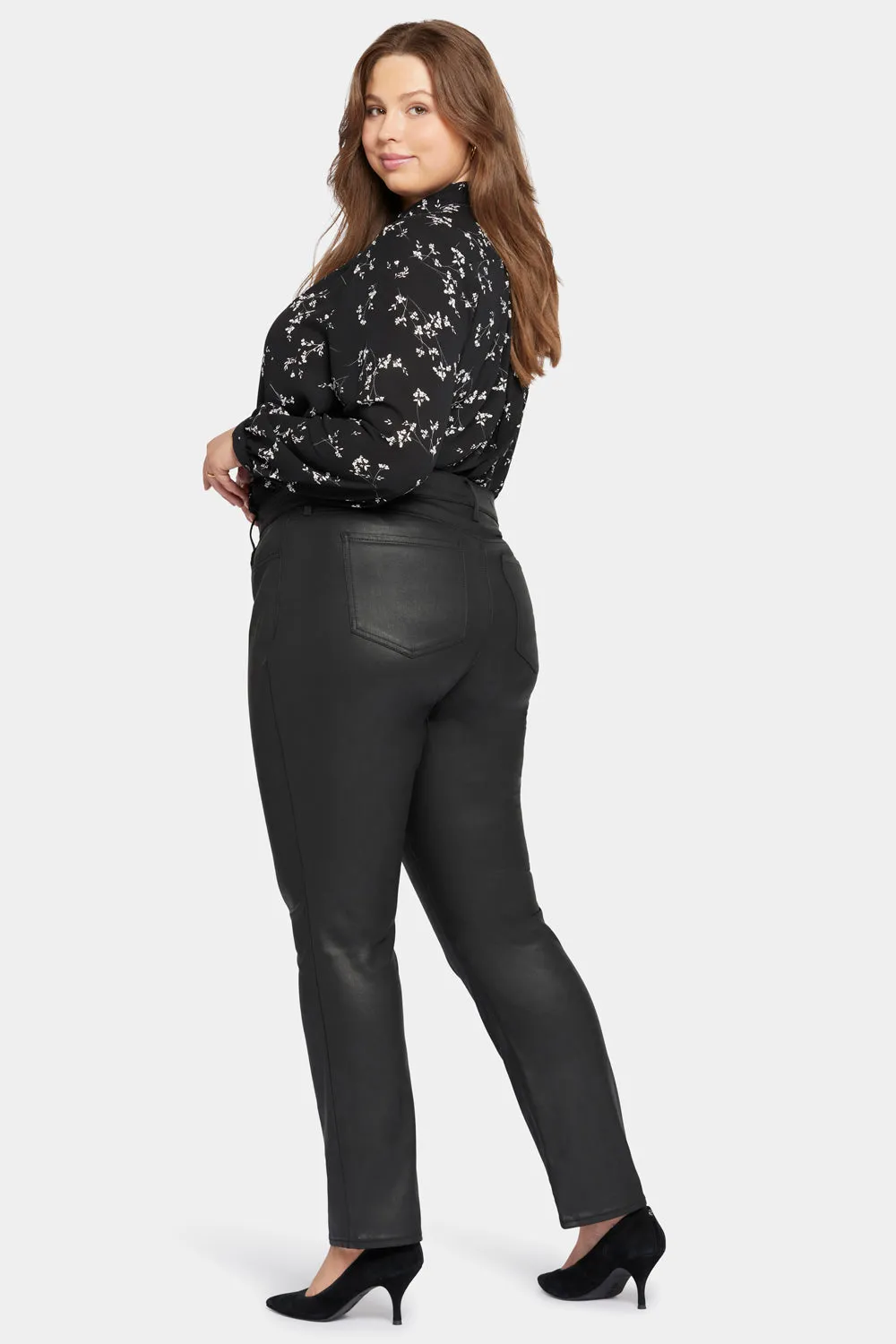 Coated Marilyn Straight Jeans In Plus Size - Black Coated