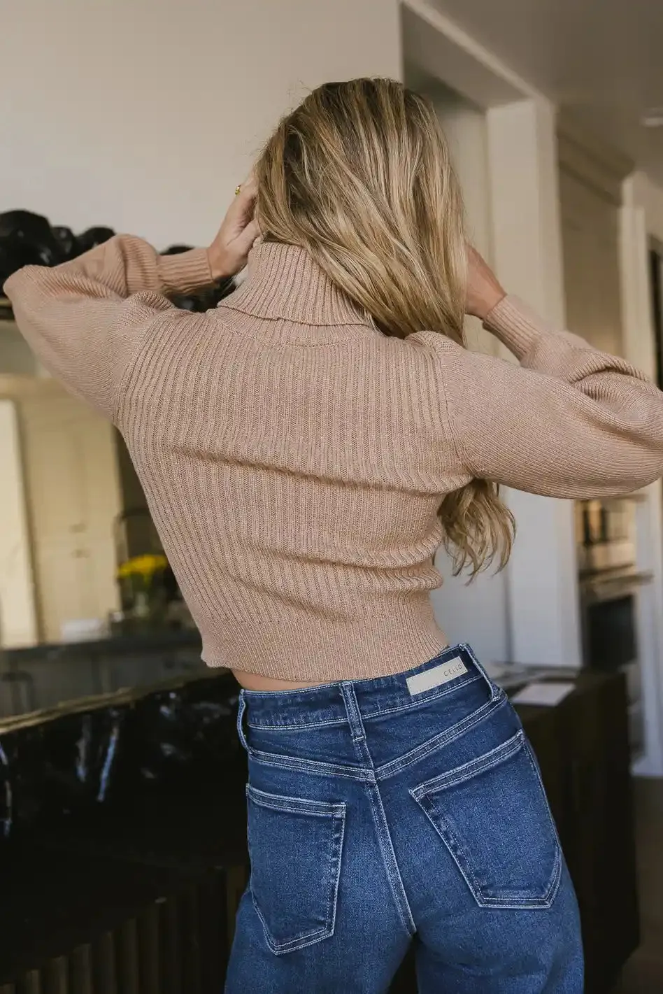 Cut Out Turtleneck Sweater in Tan