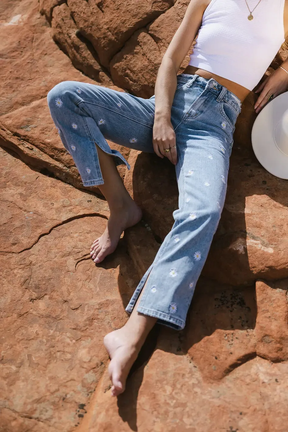 Daisy Embroidered Straight Leg Jeans - FINAL SALE