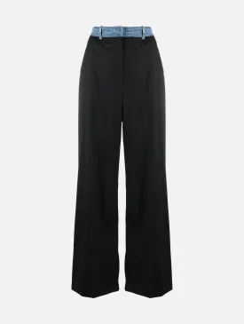 Deconstruct Denim Waisted Wool Trouser in Black Indigo