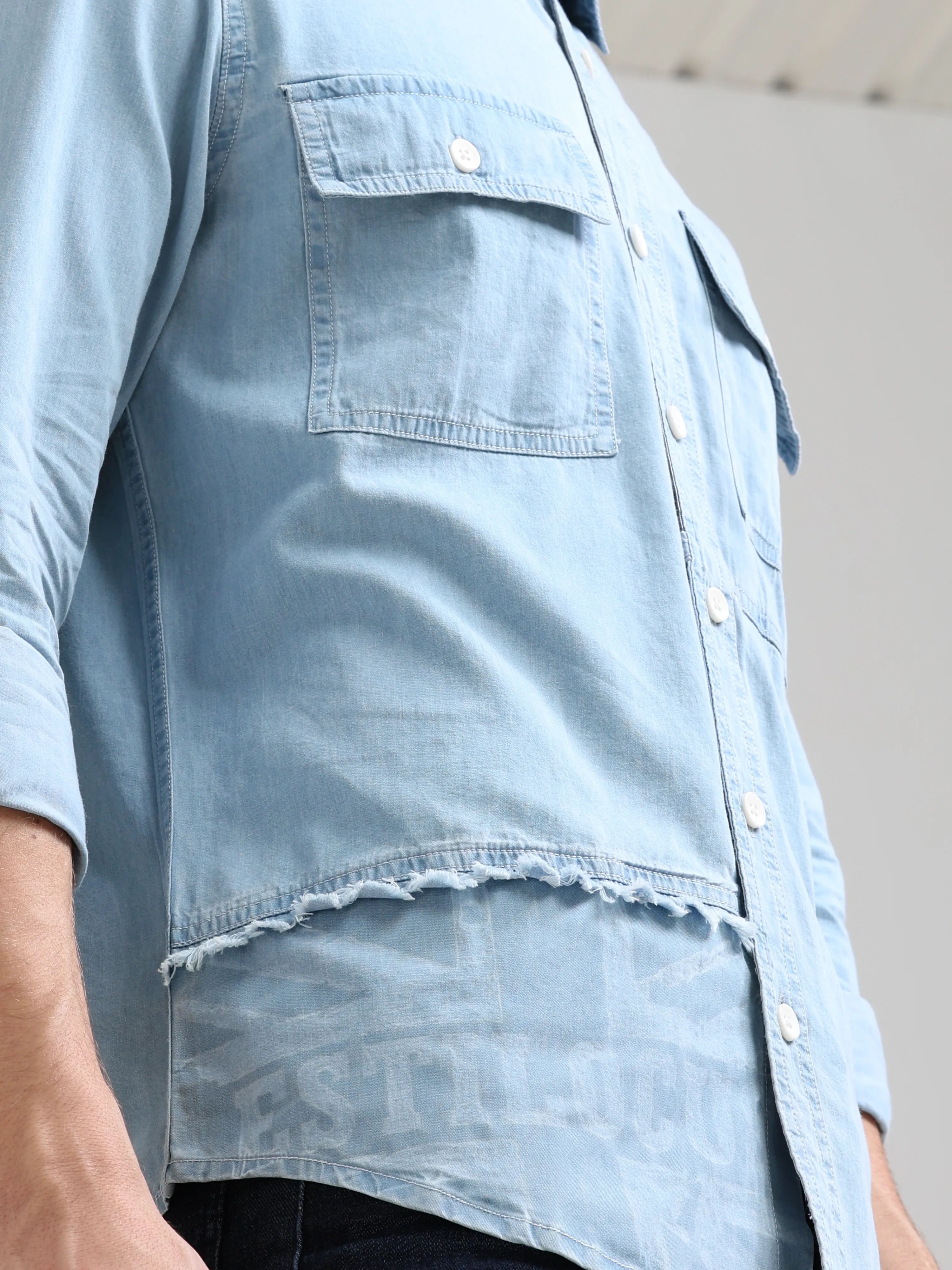 Denim Casual Double Pocket Shirt