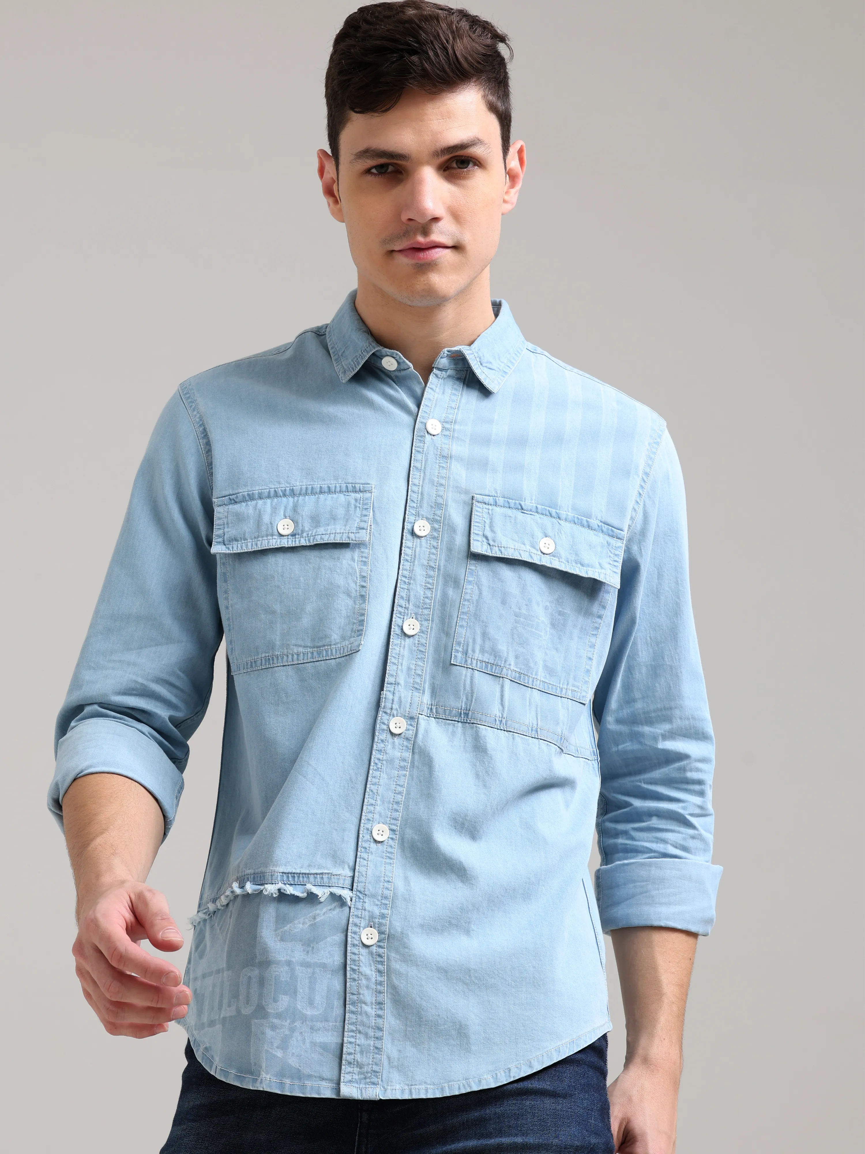 Denim Casual Double Pocket Shirt