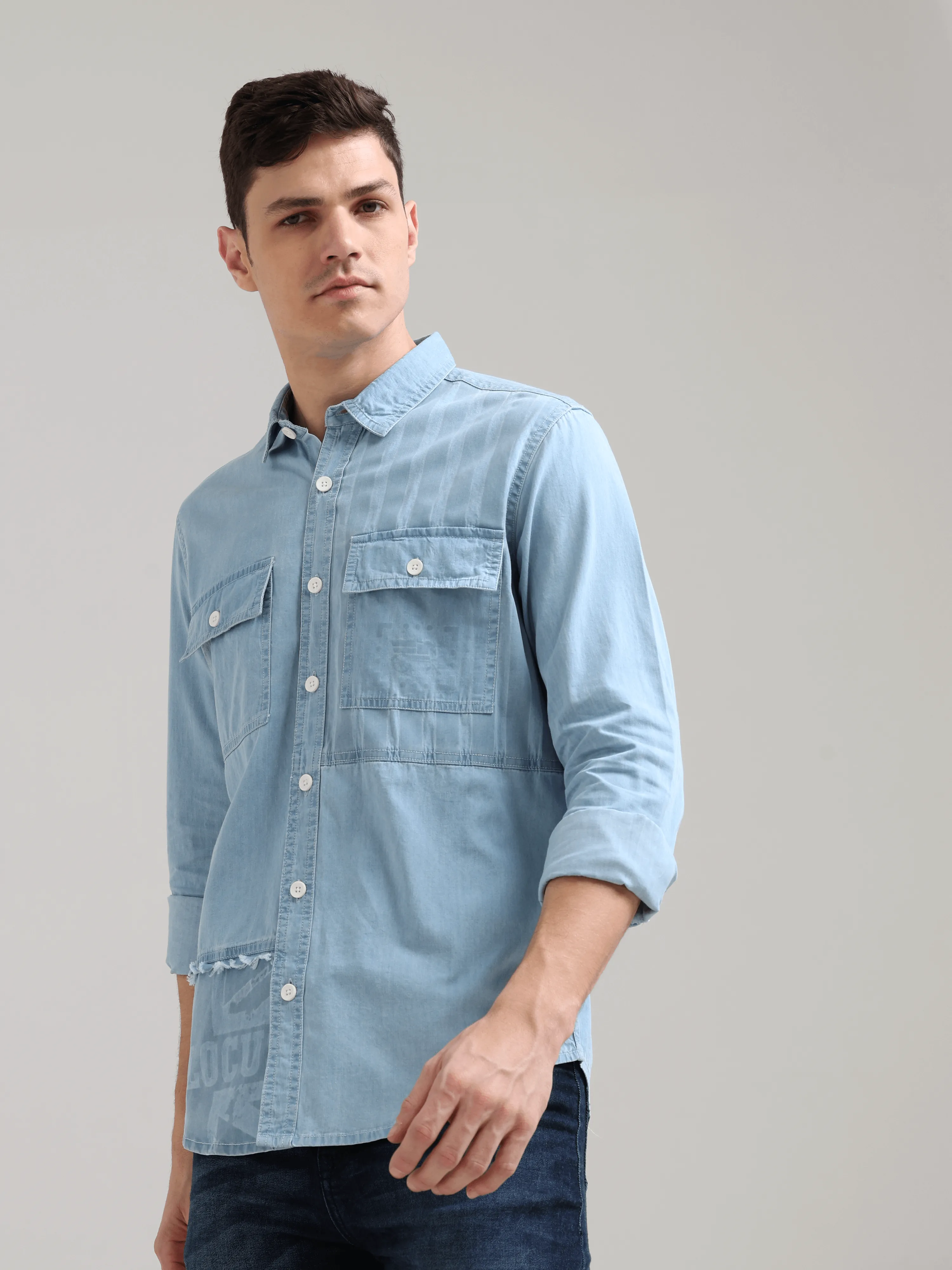 Denim Casual Double Pocket Shirt