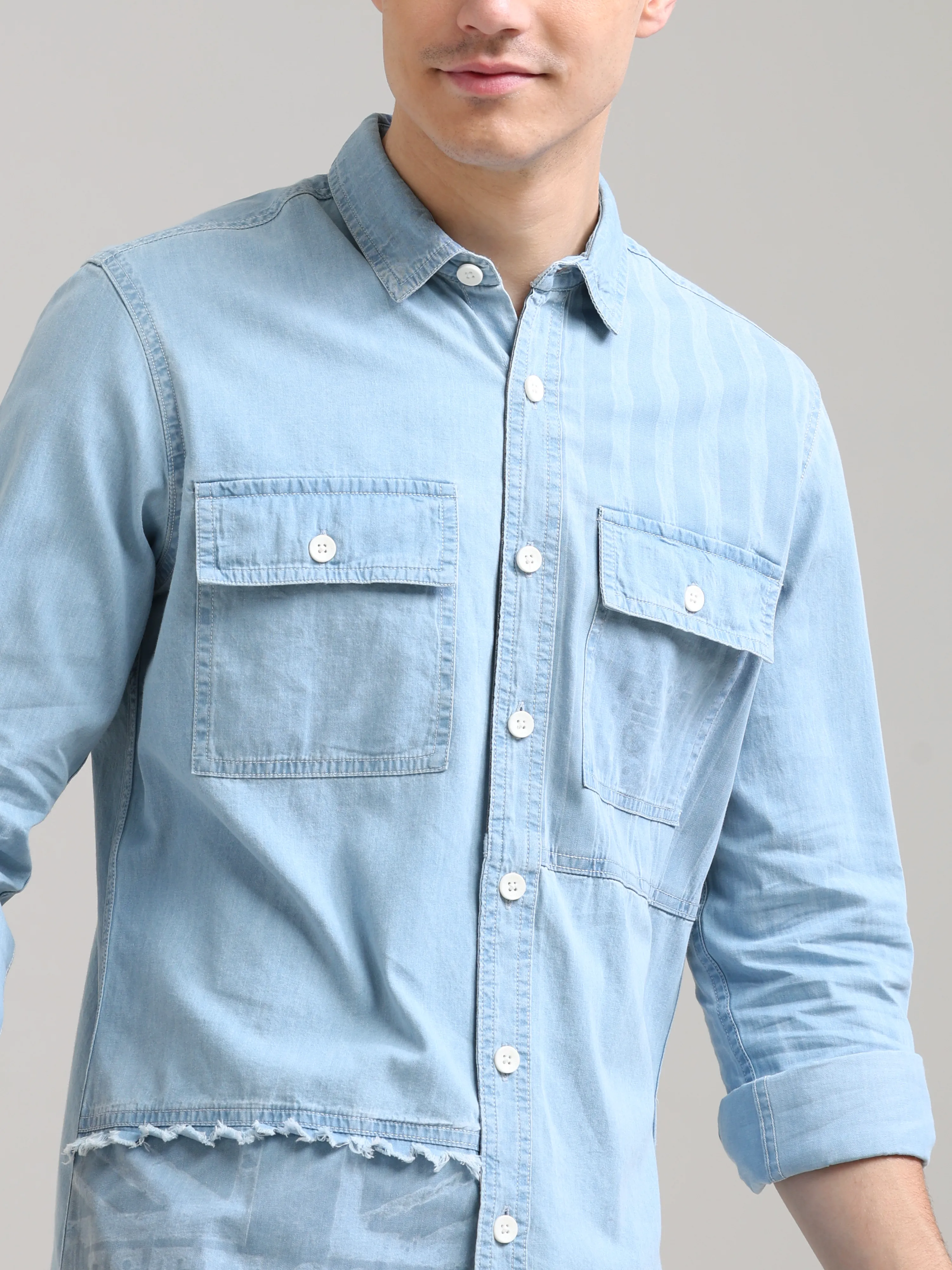 Denim Casual Double Pocket Shirt