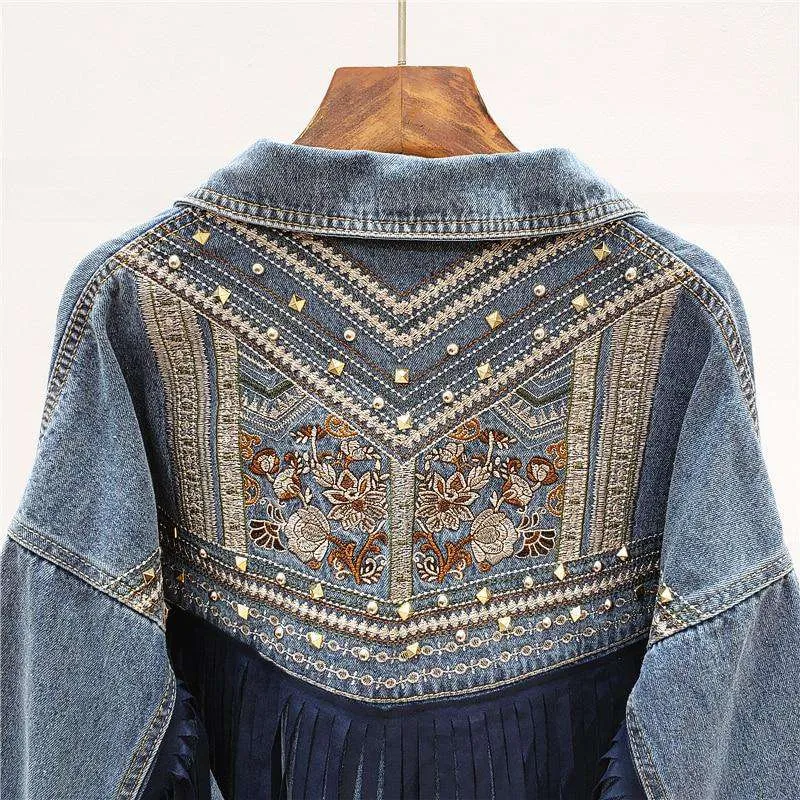 Denim Jacket Floral Embroidery