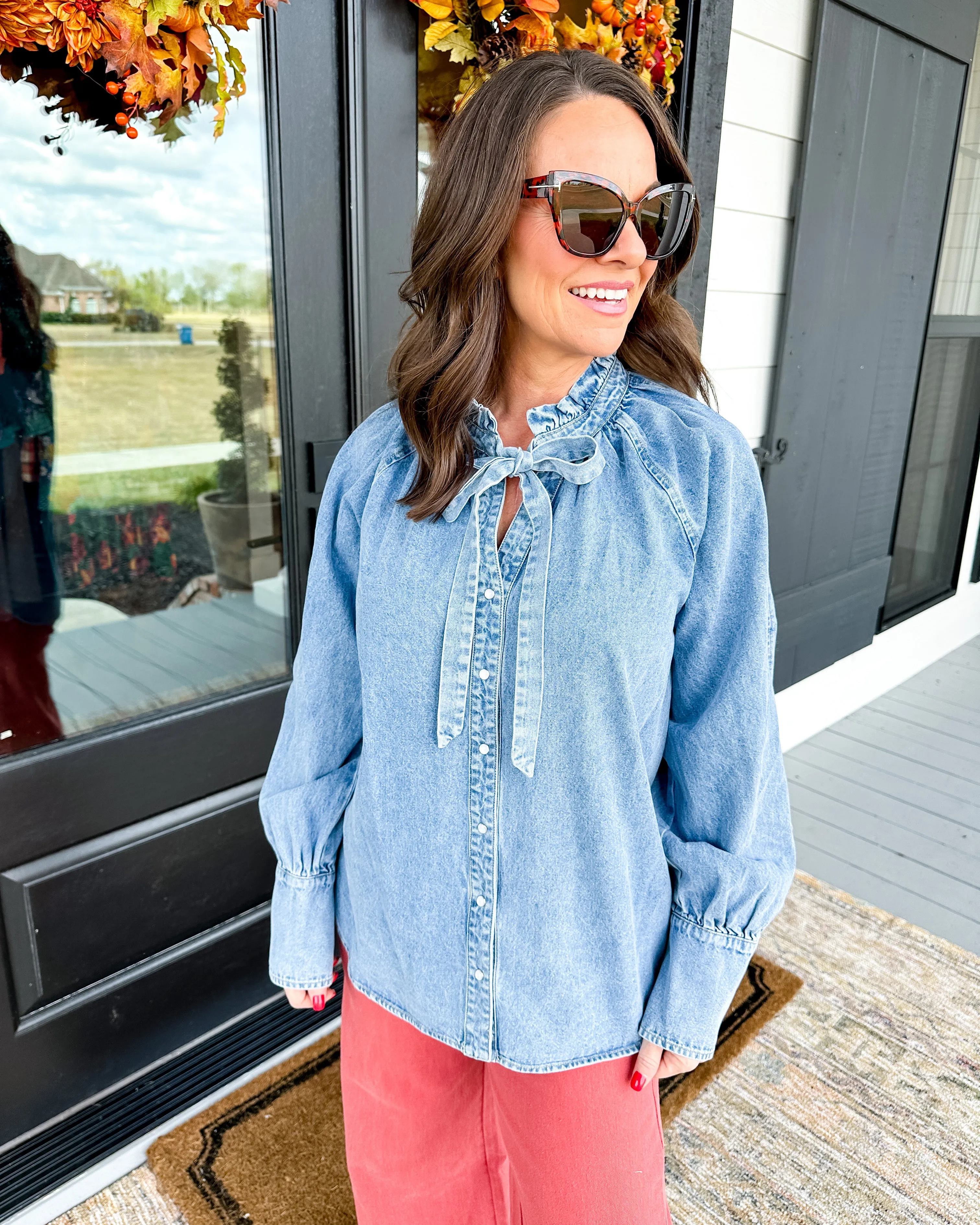 Denim Top with Bow Tie