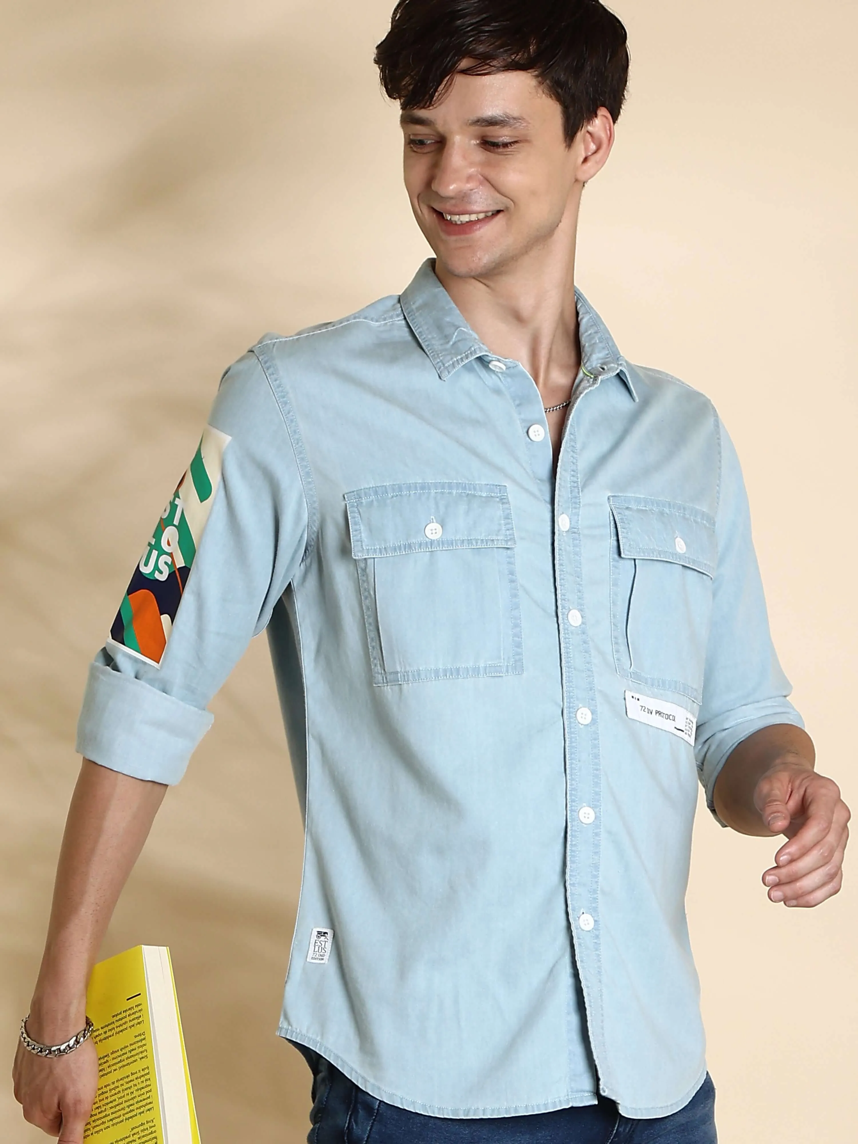 EST-Lt Blue Denim Double Pocket Shirt