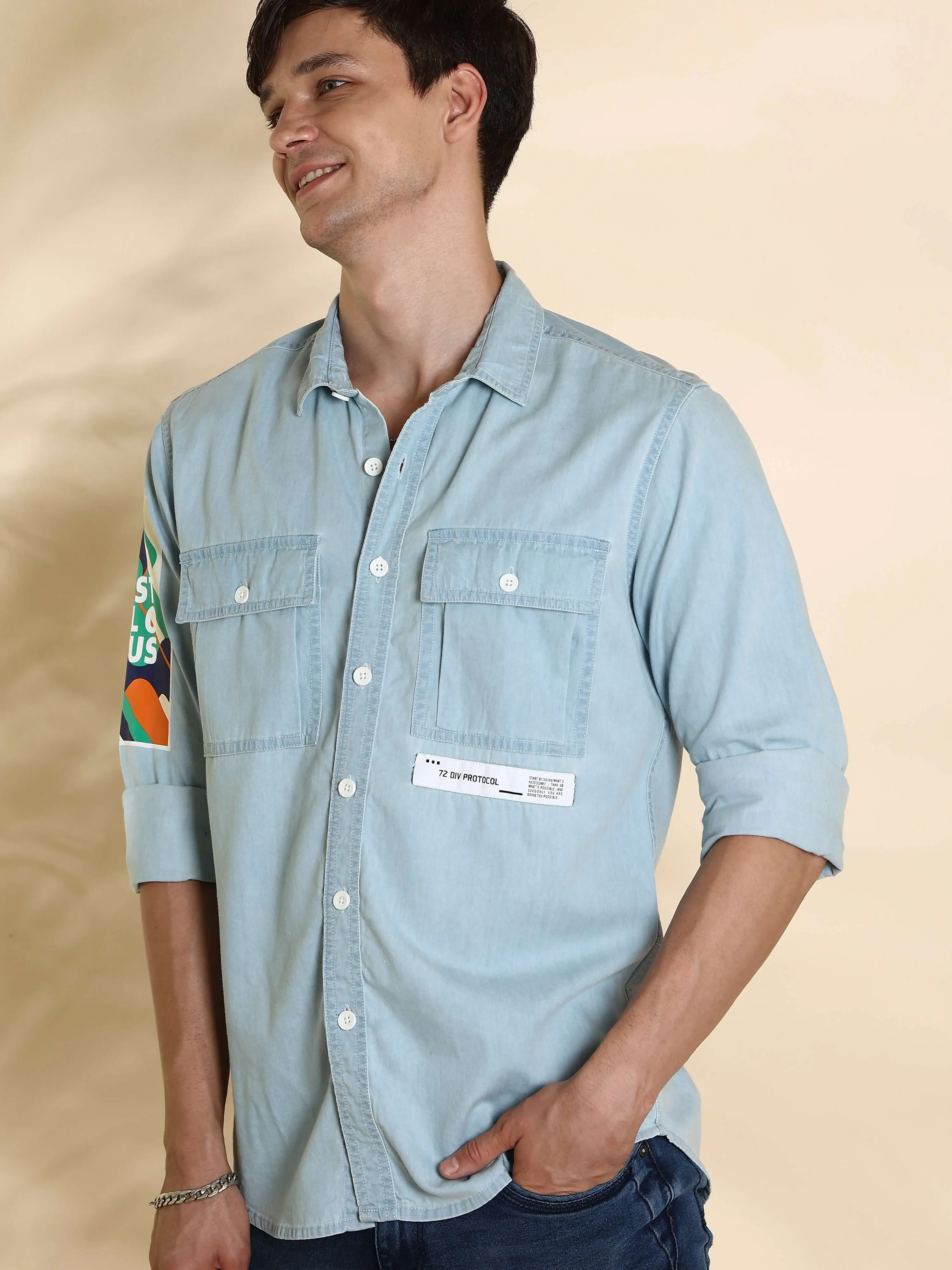 EST-Lt Blue Denim Double Pocket Shirt