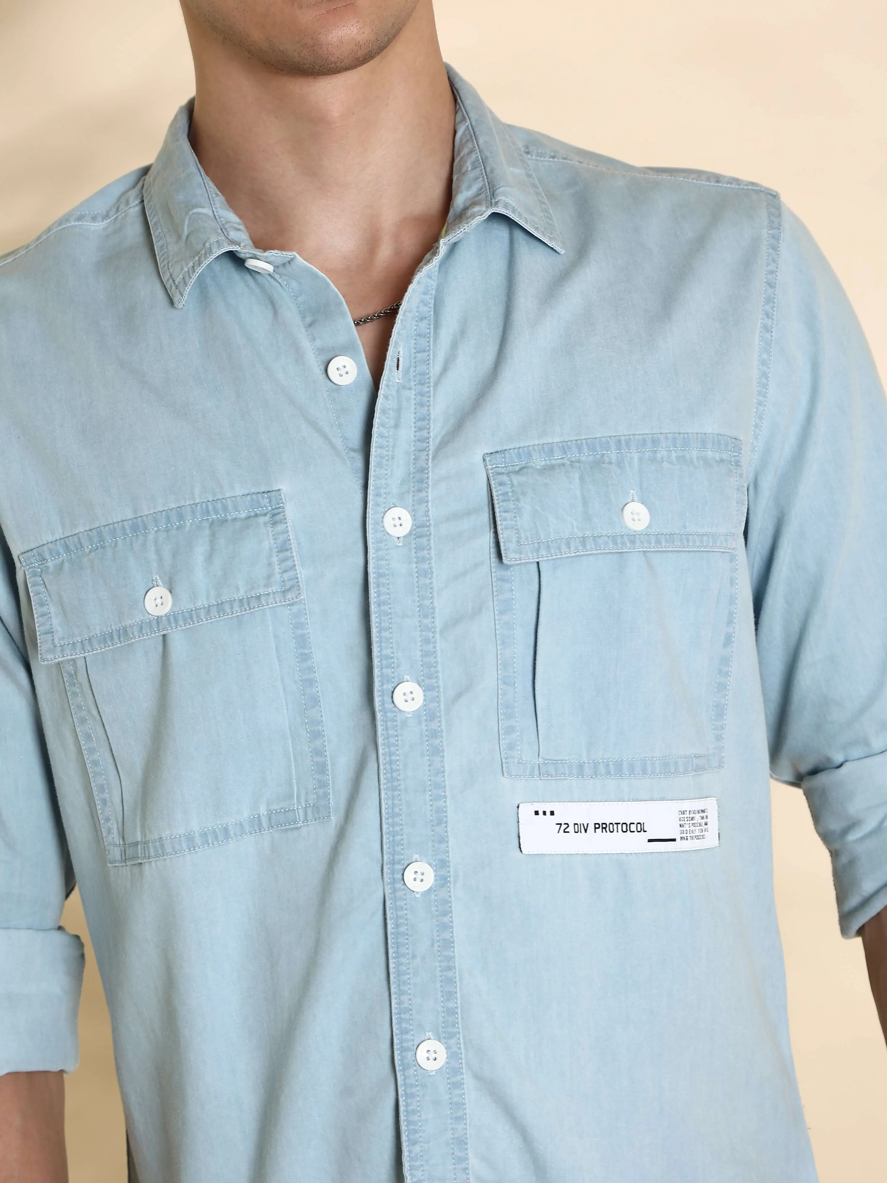 EST-Lt Blue Denim Double Pocket Shirt