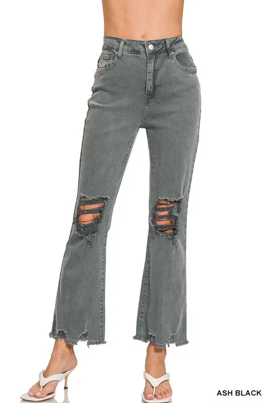 Explore More Collection - Acid Washed High Waist Distressed Straight Pants