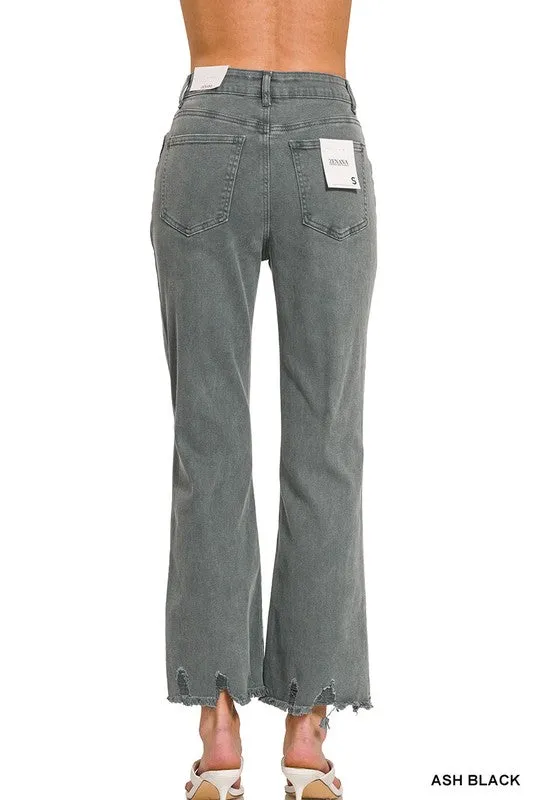 Explore More Collection - Acid Washed High Waist Distressed Straight Pants