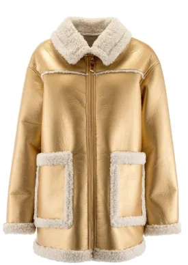 Faux Leather Shearling Lined Jacket in Gold