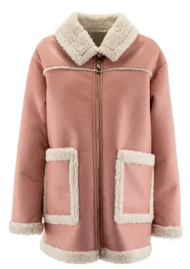 Faux Leather Shearling Lined Jacket in Rose