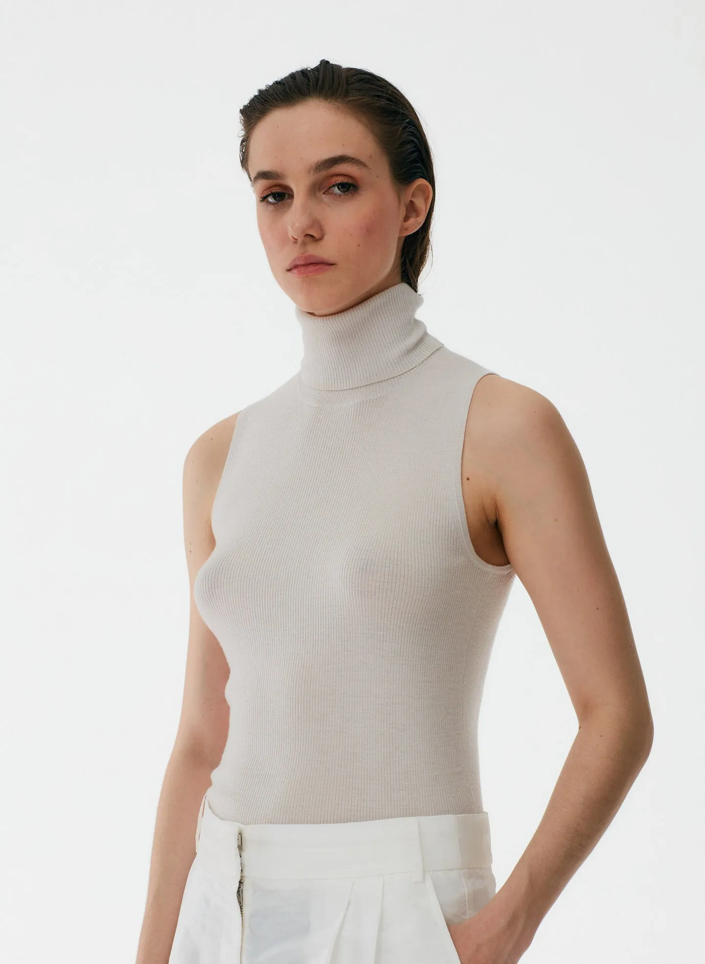 Feather Weight Ribbed Turtleneck Sweater Tank