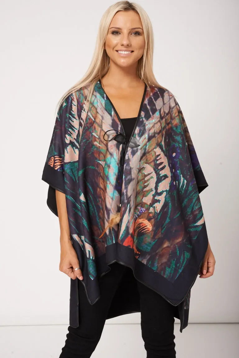 Floral Abstract Print Soft Touch Poncho