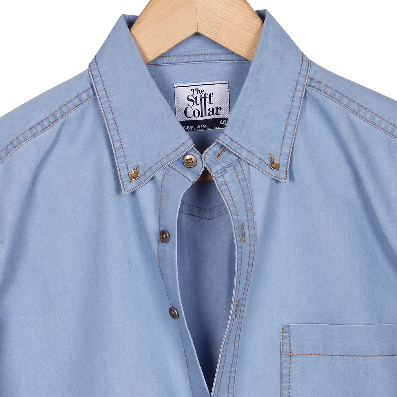 Fresh Blue Ice Denim Button Down Collar Shirt