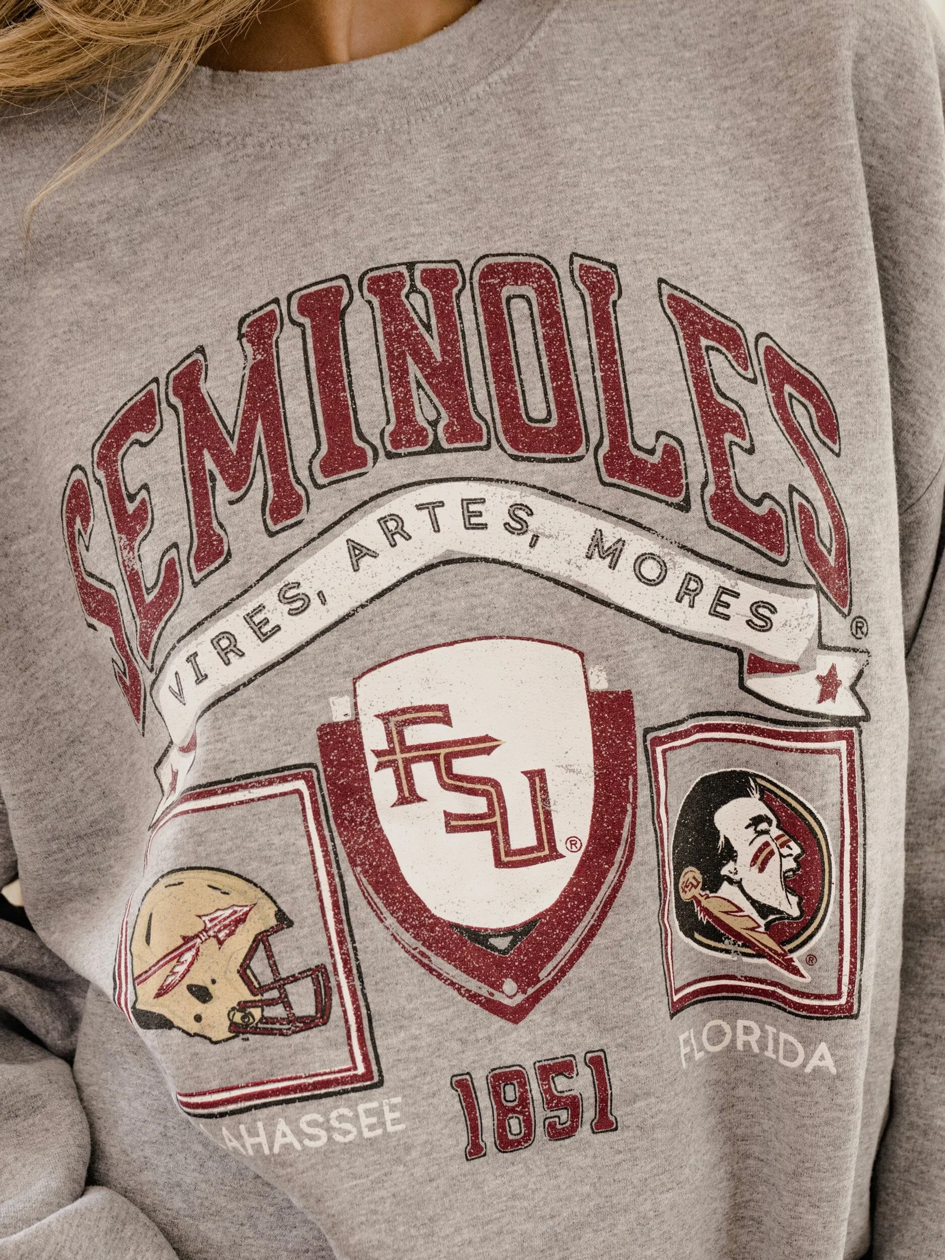 FSU Seminoles Prep Patch Gray Thrifted Sweatshirt