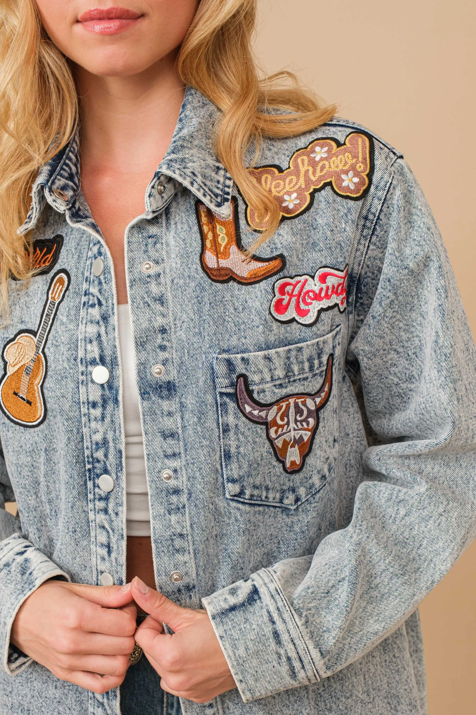 Garment Washed Snap Up Rodeo Denim Jacket