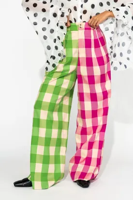 Gemini Half & Half Trousers in Pink   Green