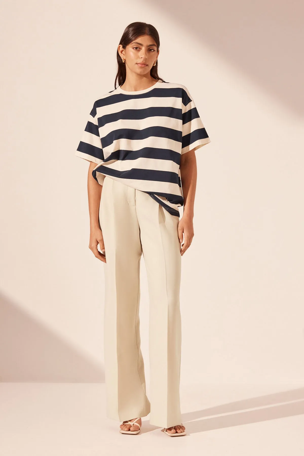 GIA OVERSIZED STRIPE T-SHIRT - NAVY/CREAM