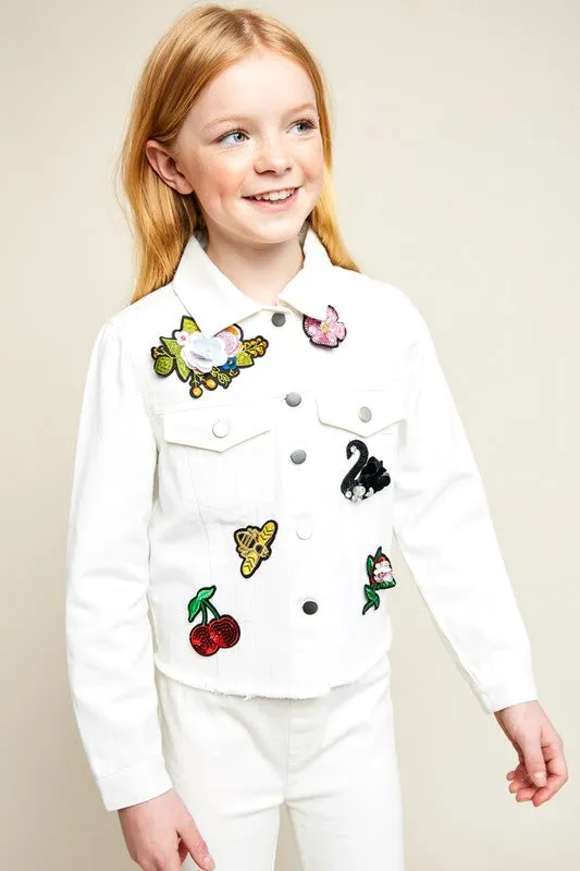 Girls White Denim Jacket