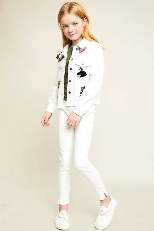 Girls White Denim Jacket