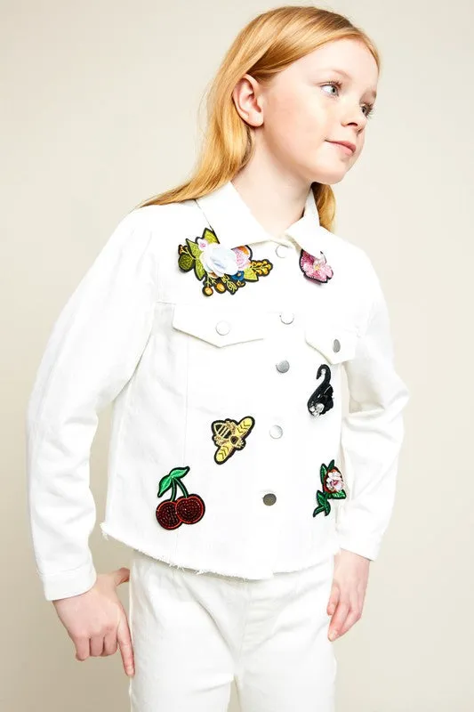 Girls White Denim Jacket