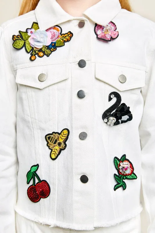 Girls White Denim Jacket