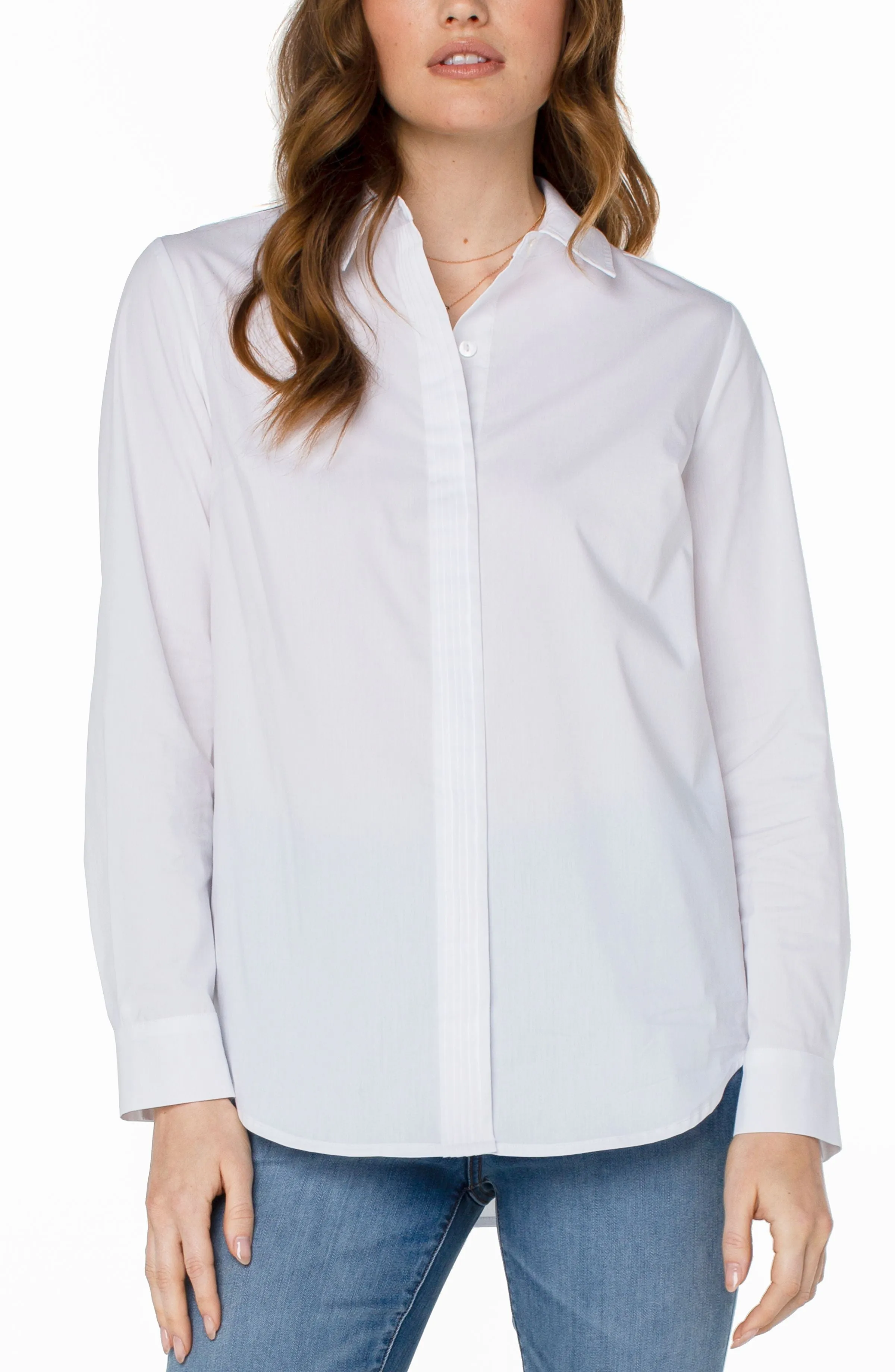 HIDDEN PLACKET SHIRT WITH PINTUCKS