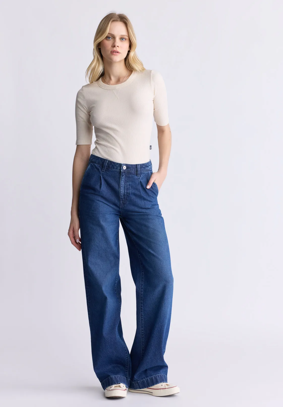 High Rise Wide Leg Addie Women's Jeans, Indigo Contrast - BL16002