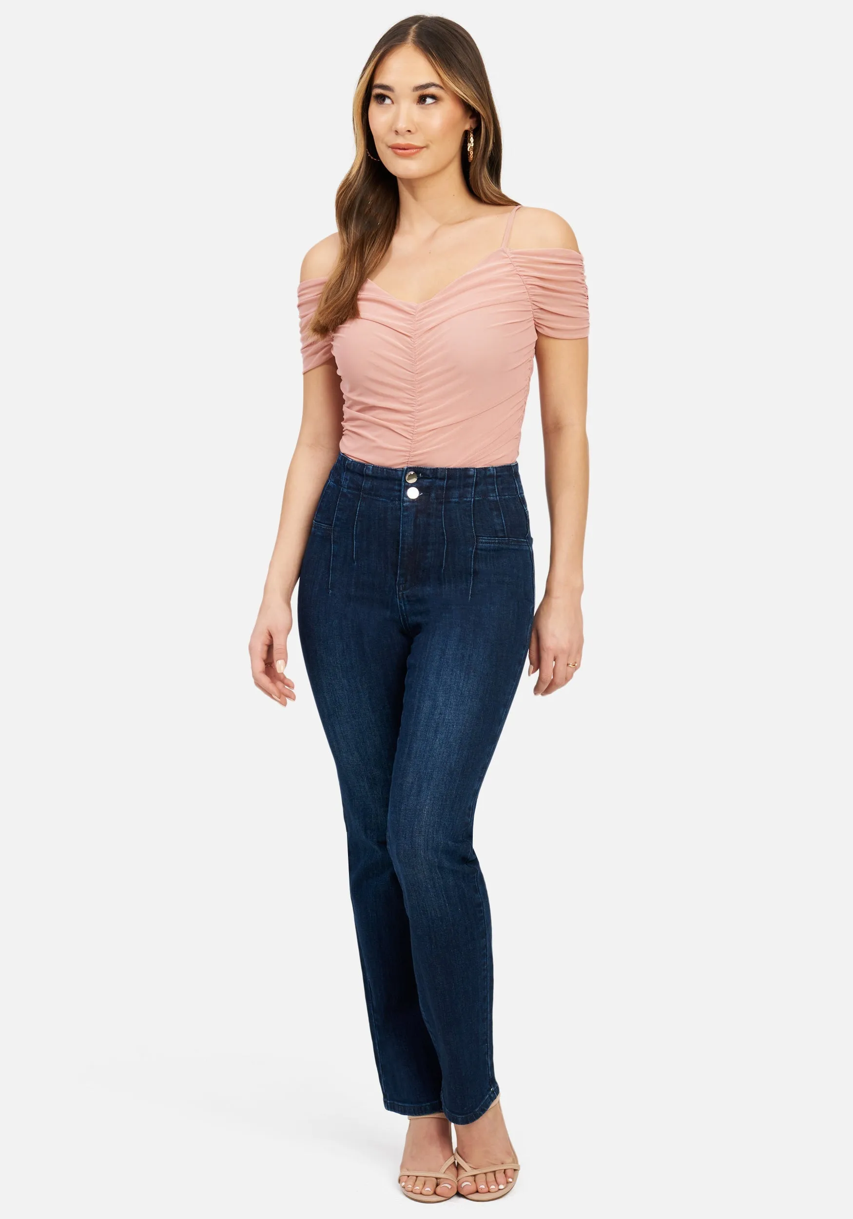 High Waist Multi Dart Straight Leg Jeans