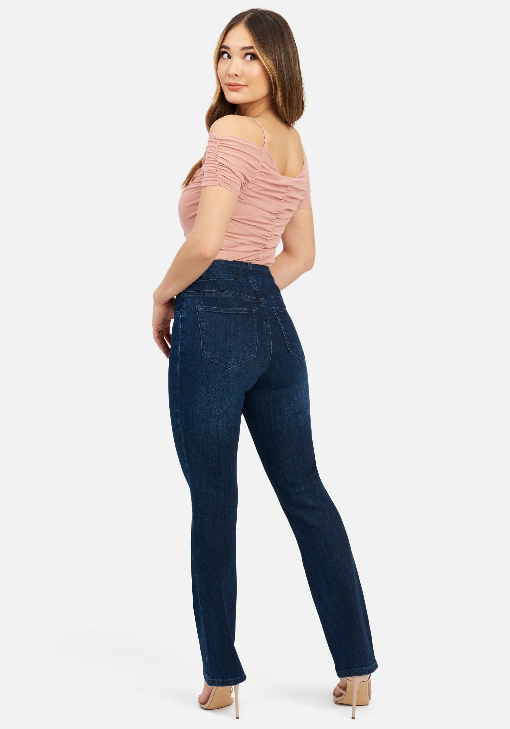 High Waist Multi Dart Straight Leg Jeans