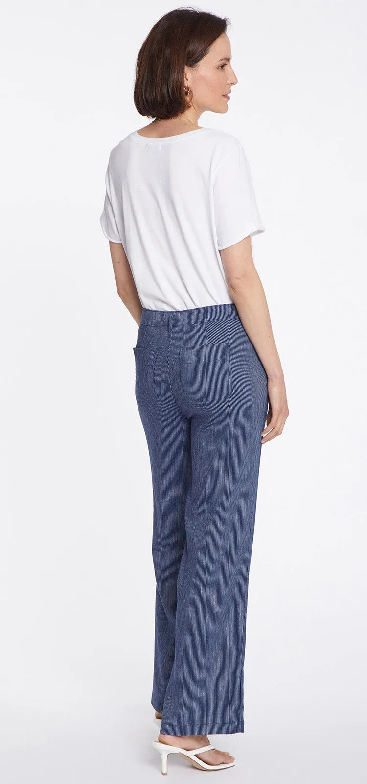 High Waisted Wide Leg Ankle Trouser Gestreept Stretch Linnen | Agua Stripe