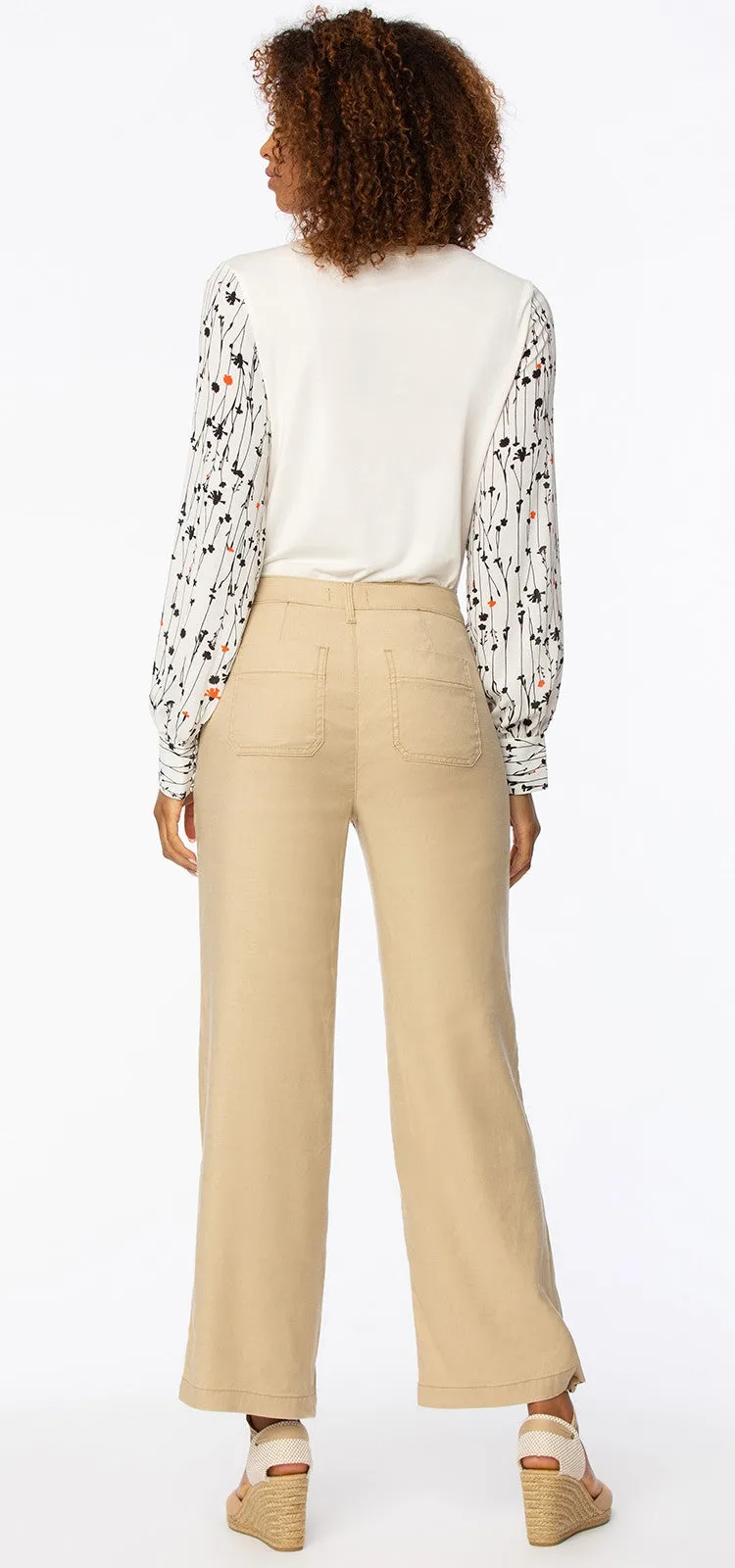 High Waisted Wide Leg Ankle Trouser Zand Stretch Linnen | Warm Sand