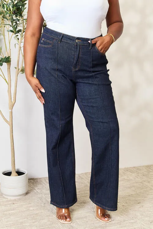 Judy Blue, High-Rise Front Seam & Dart Detail Wide-Leg Jeans 88664