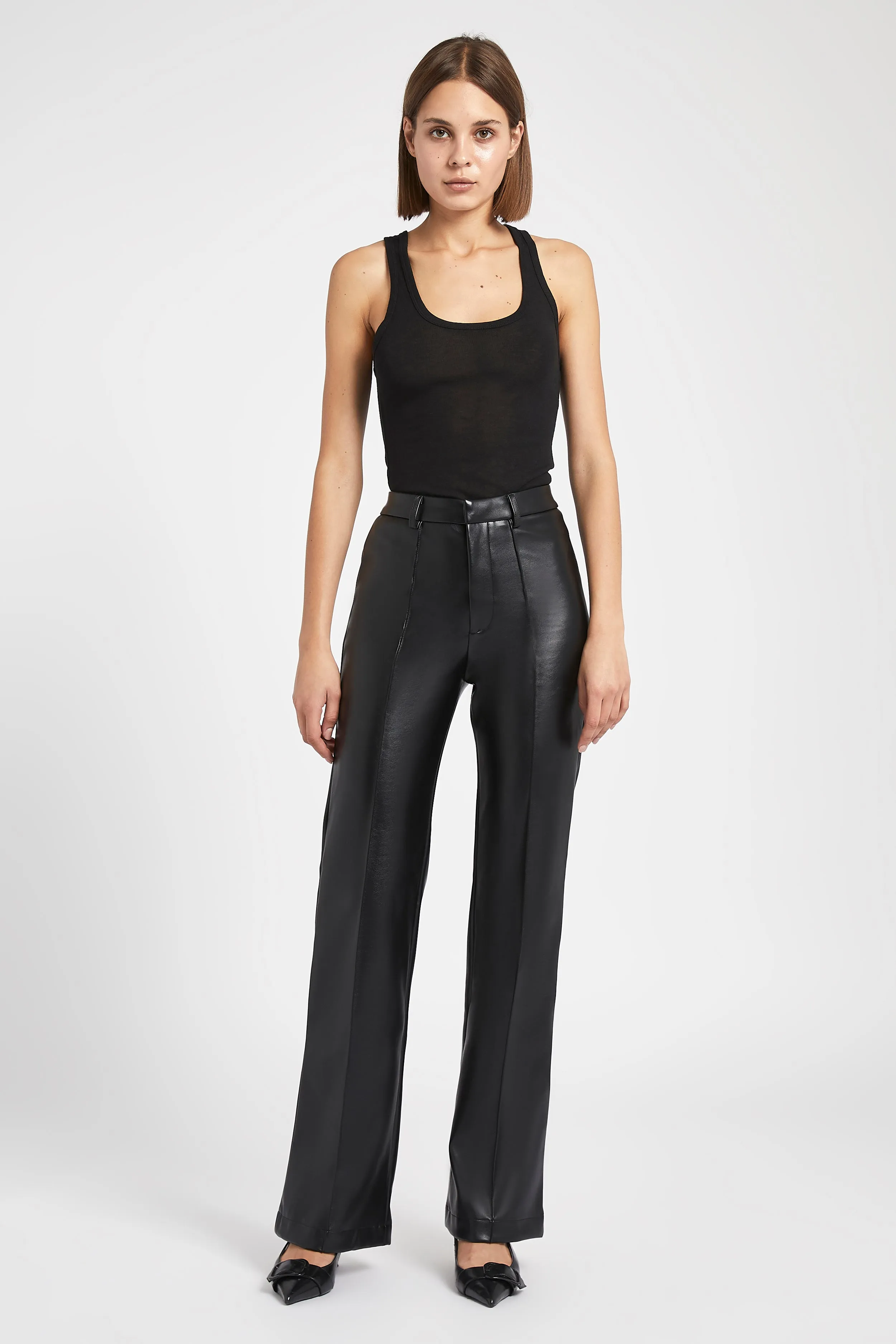 Leather Wide Leg Trousers - Black