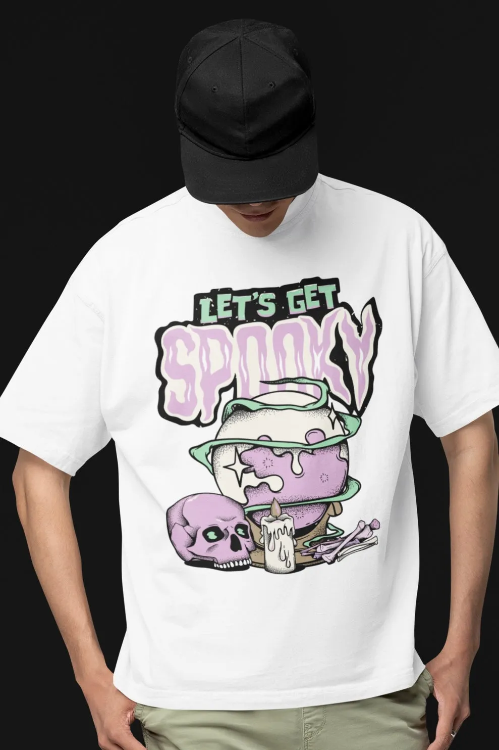 Let's Get Spooky Unisex Black/White Oversized T-shirt