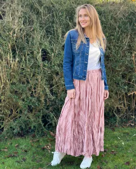 Long Crinkle Satin Skirt - Pink