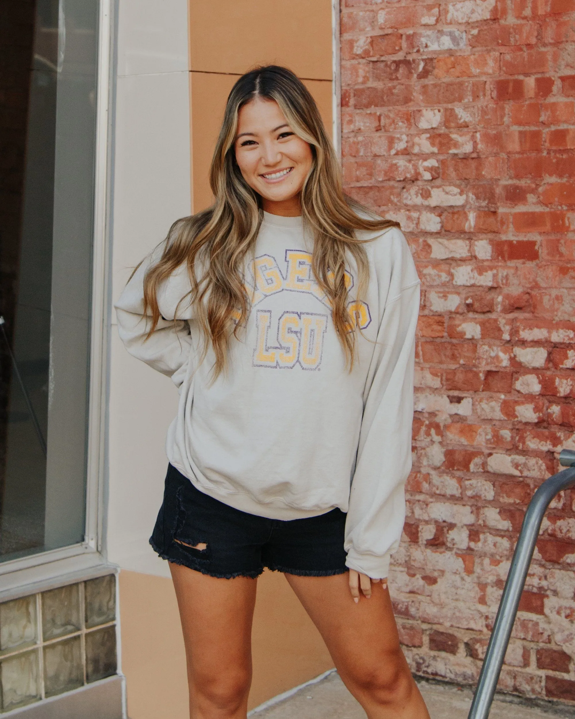 LSU Mega Arch Sand Thrifted Sweatshirt